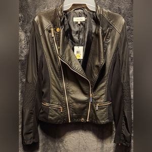 Calvin Klein NWT Black Faux Leather Jacket sz xs